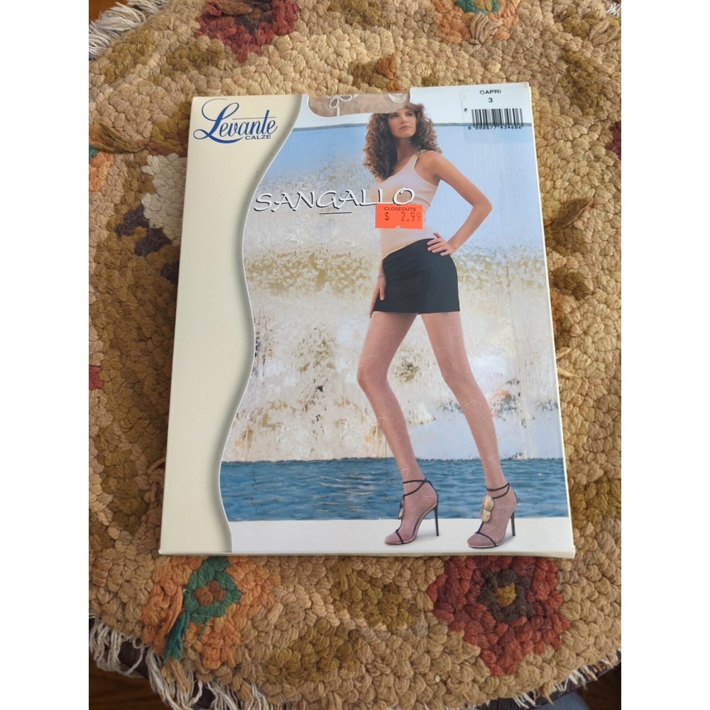 New Levante Calze Sangallo Nude With White Pattern Size 3 Embroidery‎ Made Italy